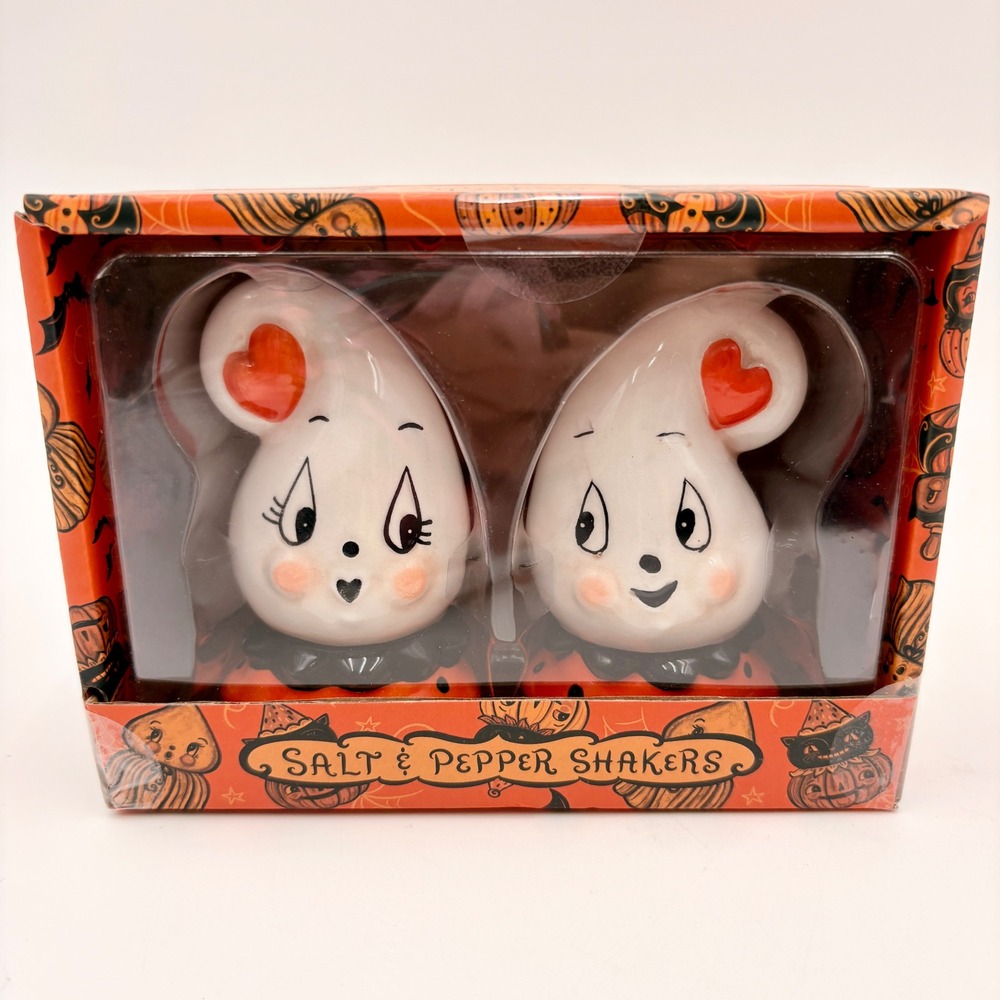 Johanna Parker Design Halloween Ghost Salt and Pepper Shakers Ceramic New